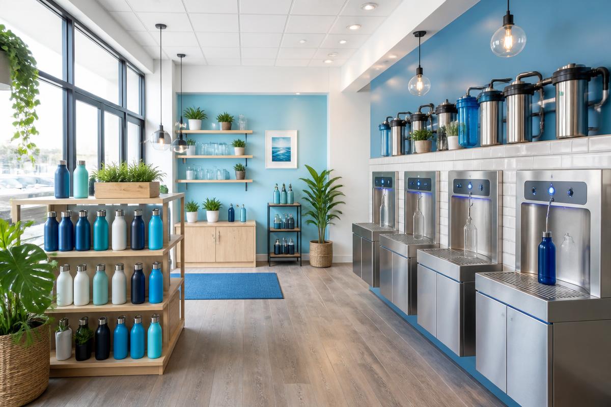 Clean modern water refill station interior